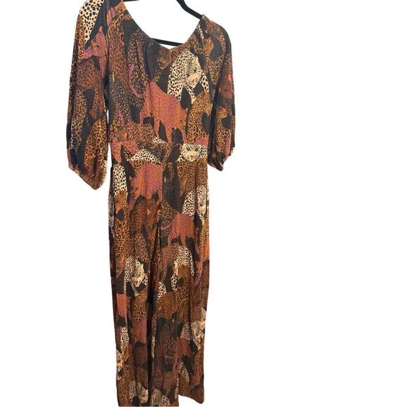 Farm Rio for Anthropologie Animalia Mirana Jumpsuit XS Jumper Romper in Brown Mo - Picture 5 of 14